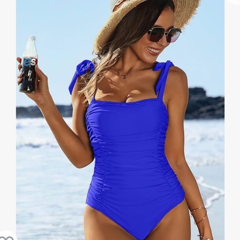 WOMENS ONE PIECE Ruched Tummy control‎ slimming  SZ S Royal Blue UPF 50+